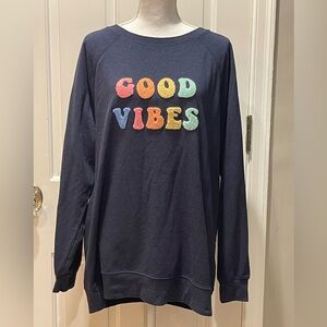 Women’s Size Large Sweatshirt with rainbow GOOD VIBES lettering.